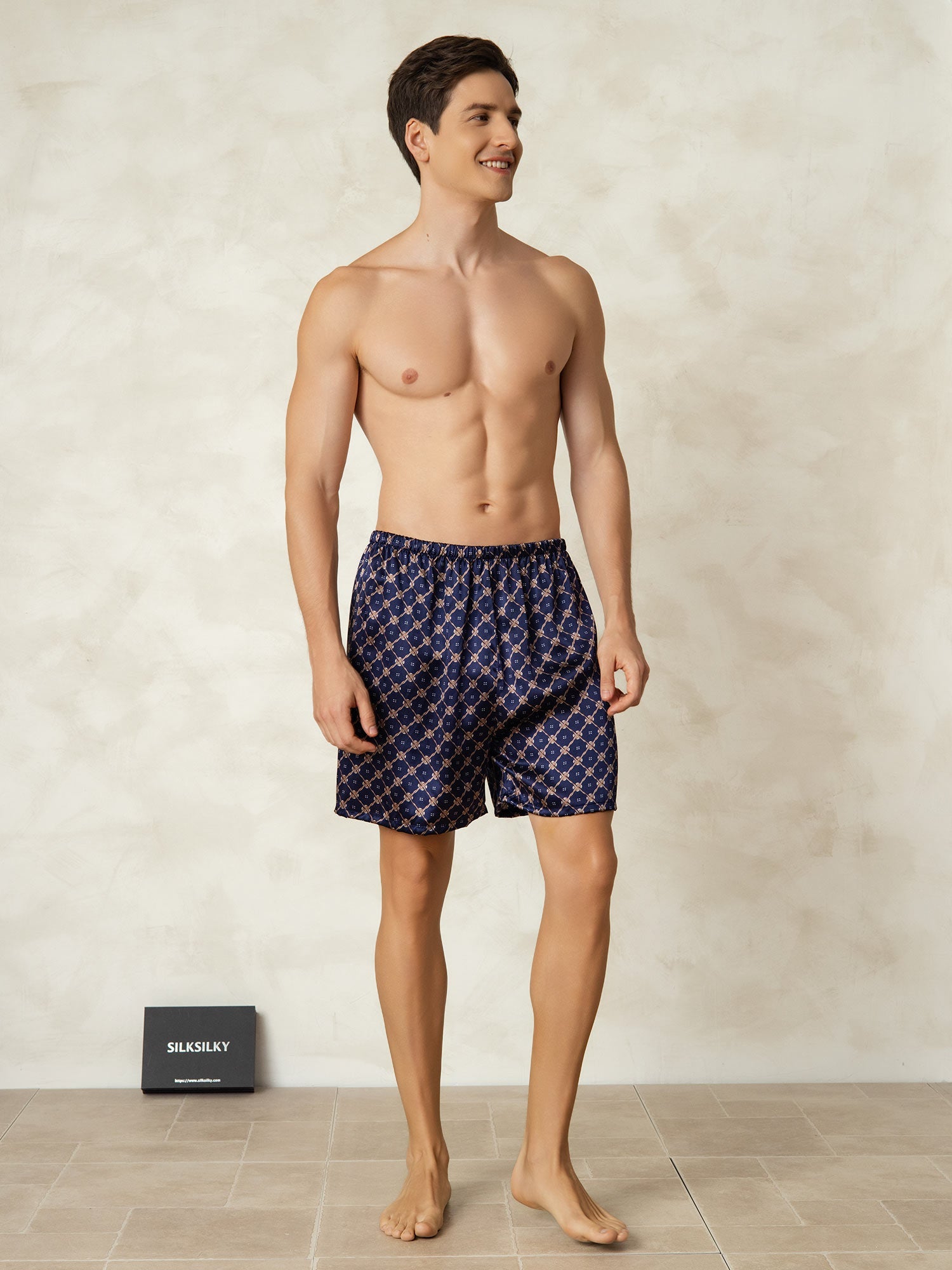 [Navy Chain] SilkSilky  Pure Silk Mens Sleep Bottoms 006