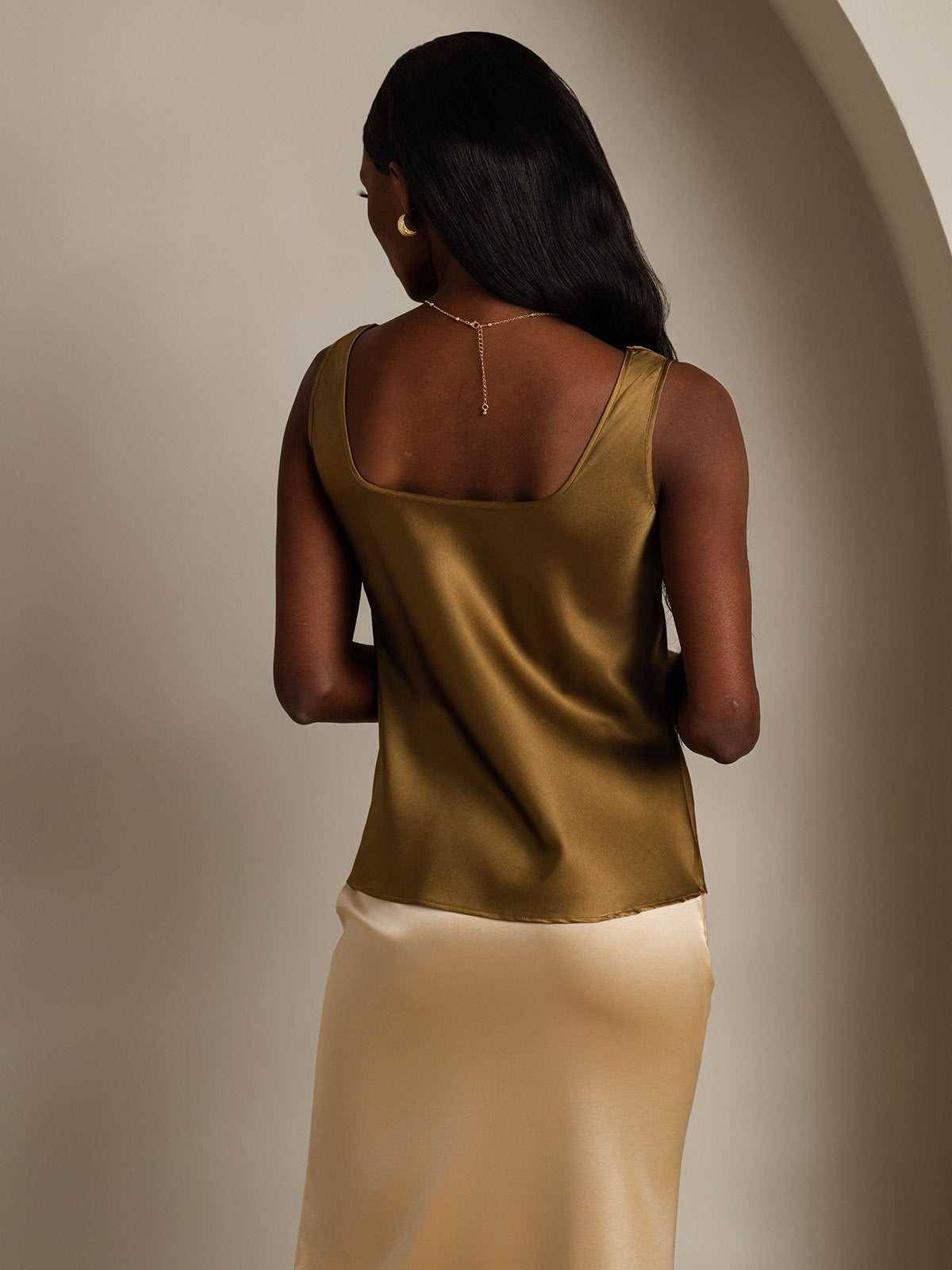 [Brown] SilkSilky  19Momme Silk Sleeveless U Neck Camisole Top 002