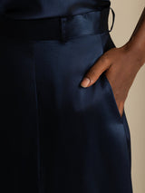 [Dark Blue] SilkSilky  19Momme Stretch Silk Charmeuse Skirt 007
