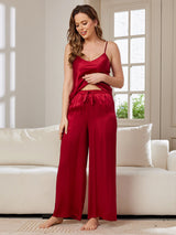 [Wine] SilkSilky  Spaghetti Strap V Neck Camisole Set 005