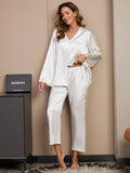 SilkSilky US 22Momme Pure Silk Long Sleeve Womens Pajamas White 004