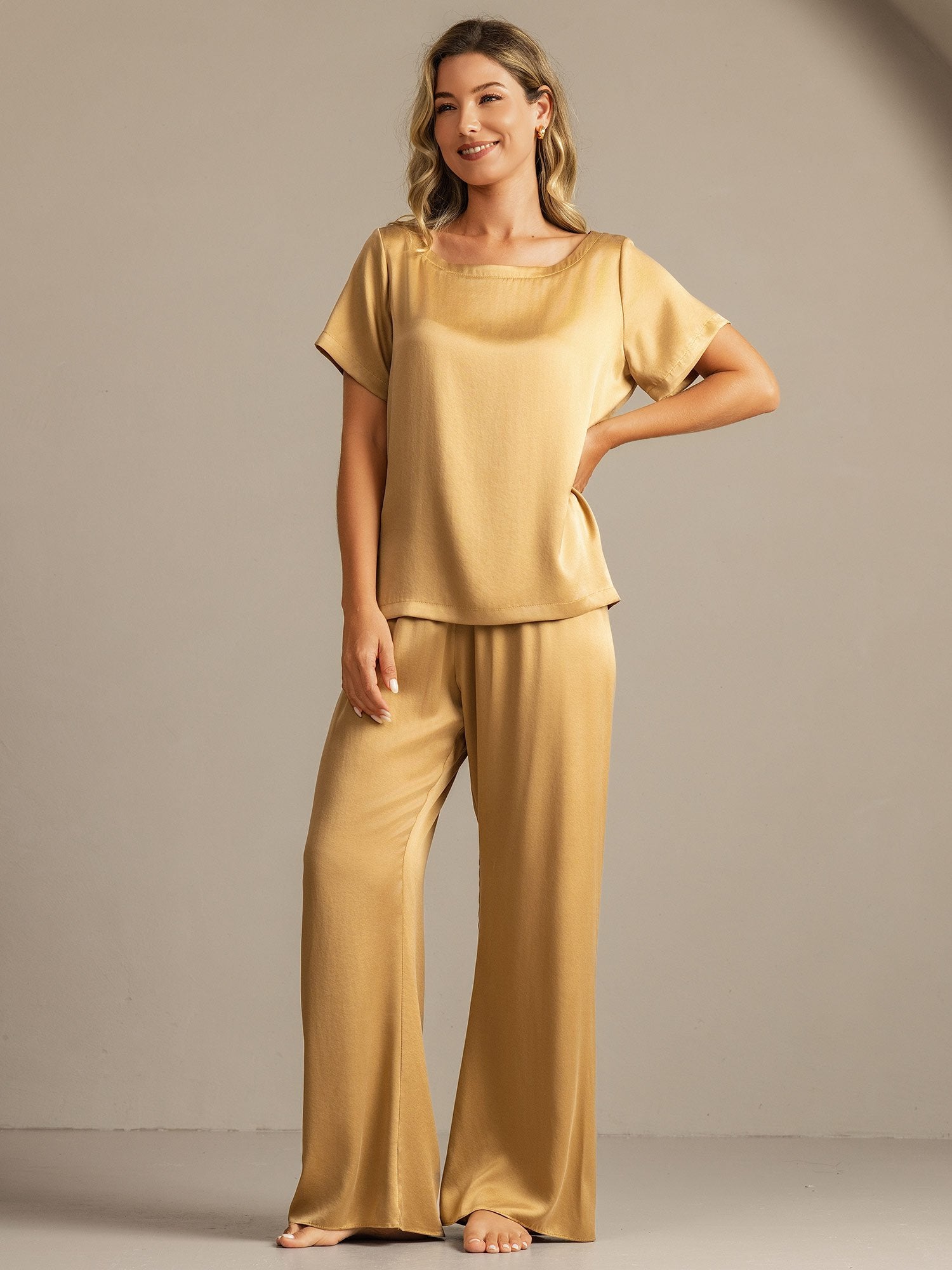 [Tan] SilkSilky 19Momme Silk Womens Pajamas 003