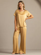 [Tan] SilkSilky  19Momme Machine-Washable Silk Short Sleeve Women's Pajamas 003