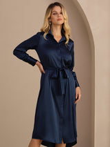 [Dark Blue] SilkSilky Long Sleeve Lapel Collar Dress 001