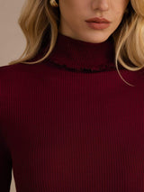 [Wine] SilkSilky  Long Sleeve Turtle Neck Women's T-Shirt 006