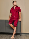Contrast Trim Men‘s Pure Silk Pajamas Short Set