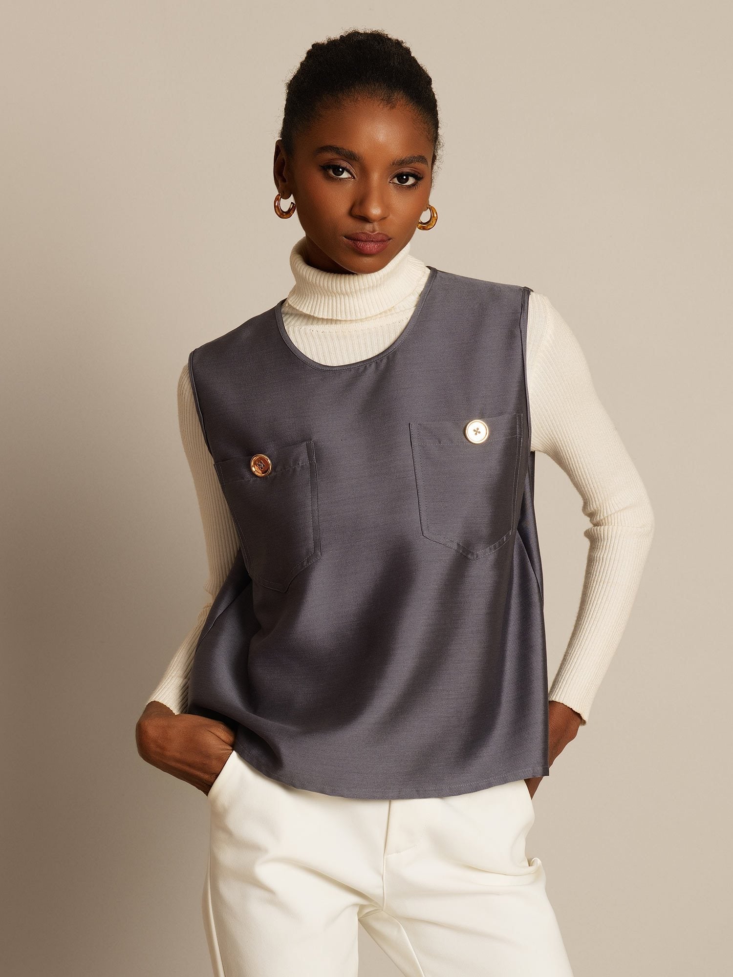 [Gray] SilkSilky  32Momme Silk Womens Vest 001,