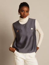 [Gray] SilkSilky  32Momme Silk-Wool Blend Women's Vest 001
