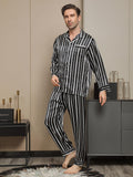 SilkSilky US Pure Silk Long Sleeve Lapel Men's Pajamas Black 004