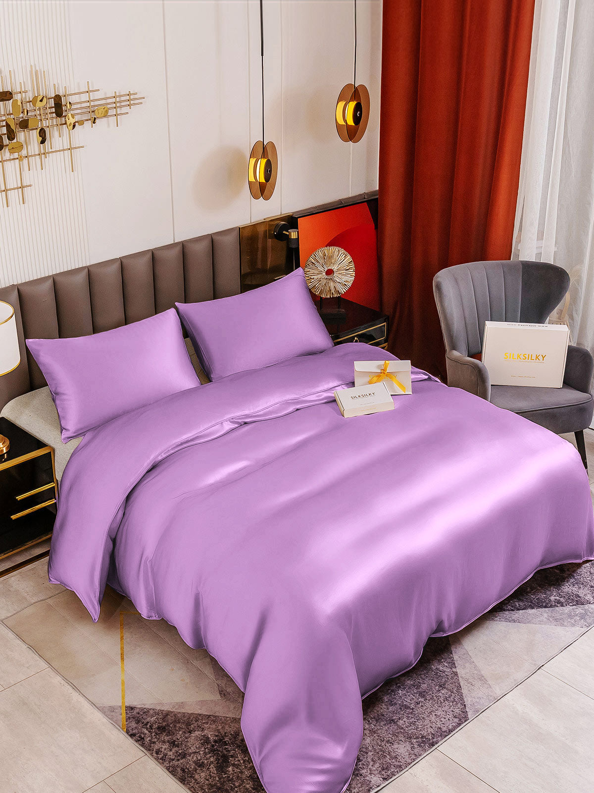 SilkSilky US 19Momme Pure Silk Bedding Set Lavender 001