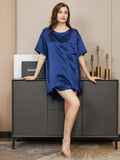 SilkSilky  Pure Silk Short Sleeve Round Neck Women's Pajamas DarkBlue 005