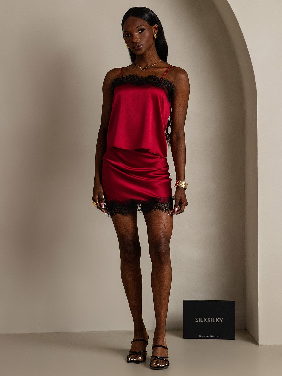 SilkSilky 19Momme Silk Skirt Wine 006