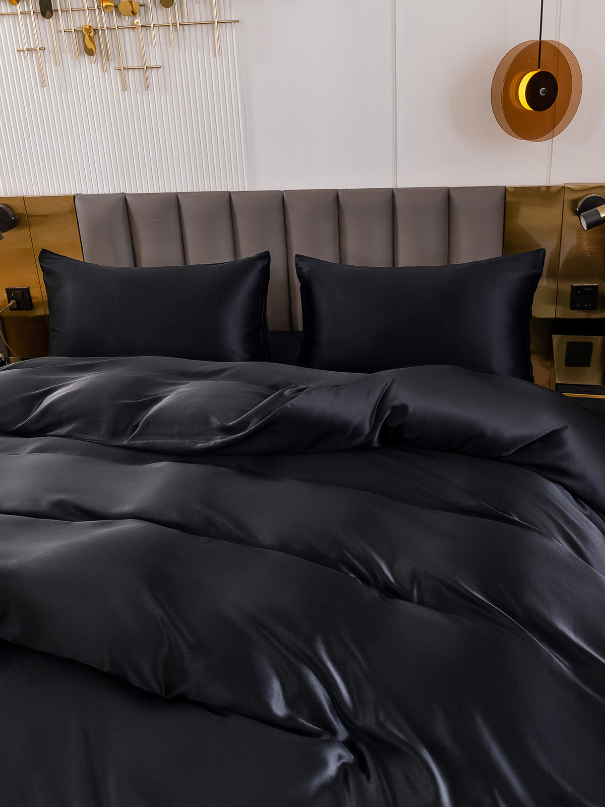 SilkSilky US 19Momme Pure Silk Bedding Set Black 005