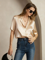 [Champagne] SilkSilky  Short Sleeve Notch Collar Women's Shirt 001