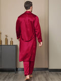 SilkSilky US 19Momme Pure Silk Long Sleeve Lapel Men's Robe Wine 002