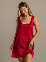 [Wine] SilkSilky  19Momme Machine-Washable Silk Sleeveless Scoop Neck Nightgown 007