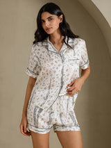 [White Leopard] SilkSilky  Short Sleeve Notch Collar Women's Pajamas 004