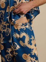 [Navy Dragon] SilkSilky  Short Sleeve Lapel Collar Men's Pajamas 005