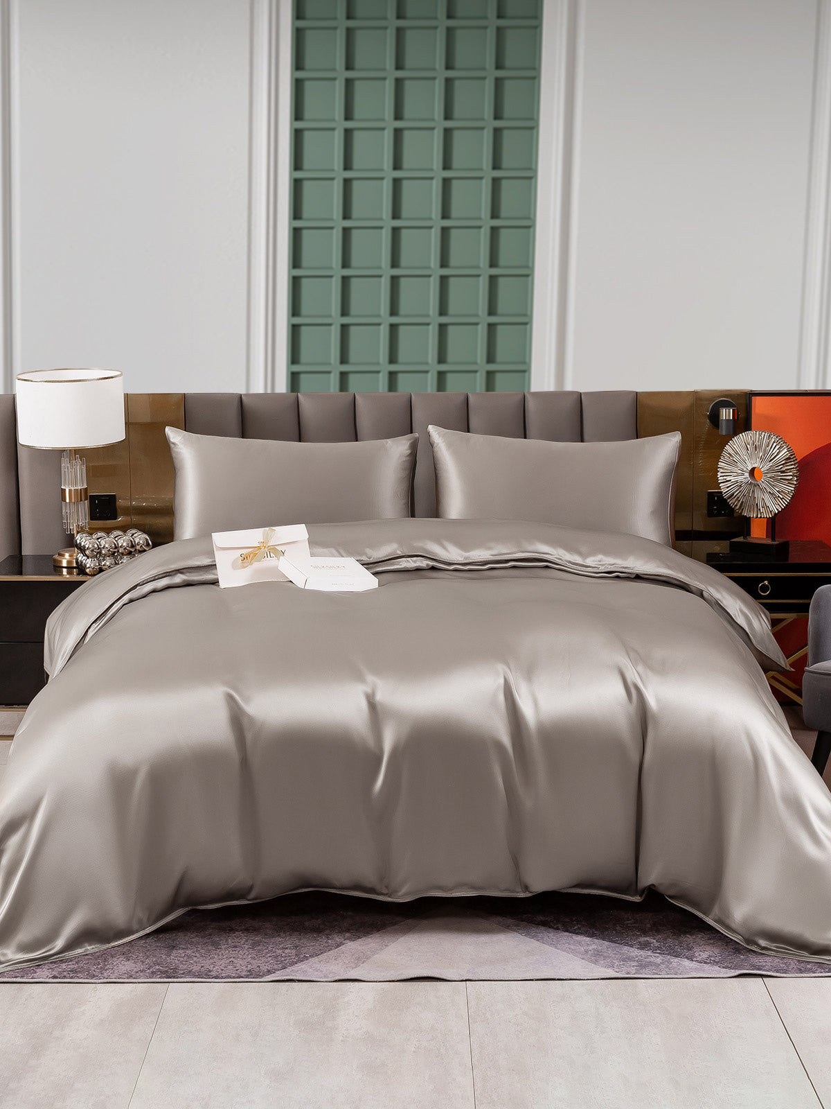 SilkSilky US 25Momme Pure Silk Bedding Set Gray 002