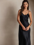 SilkSilky  Pure Silk Sleeveless Round Neck Dress Black 003