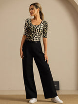 [Leopard] SilkSilky 100% Silk Jersey Half Sleeve Scoop Neck Women's T-Shirt 008