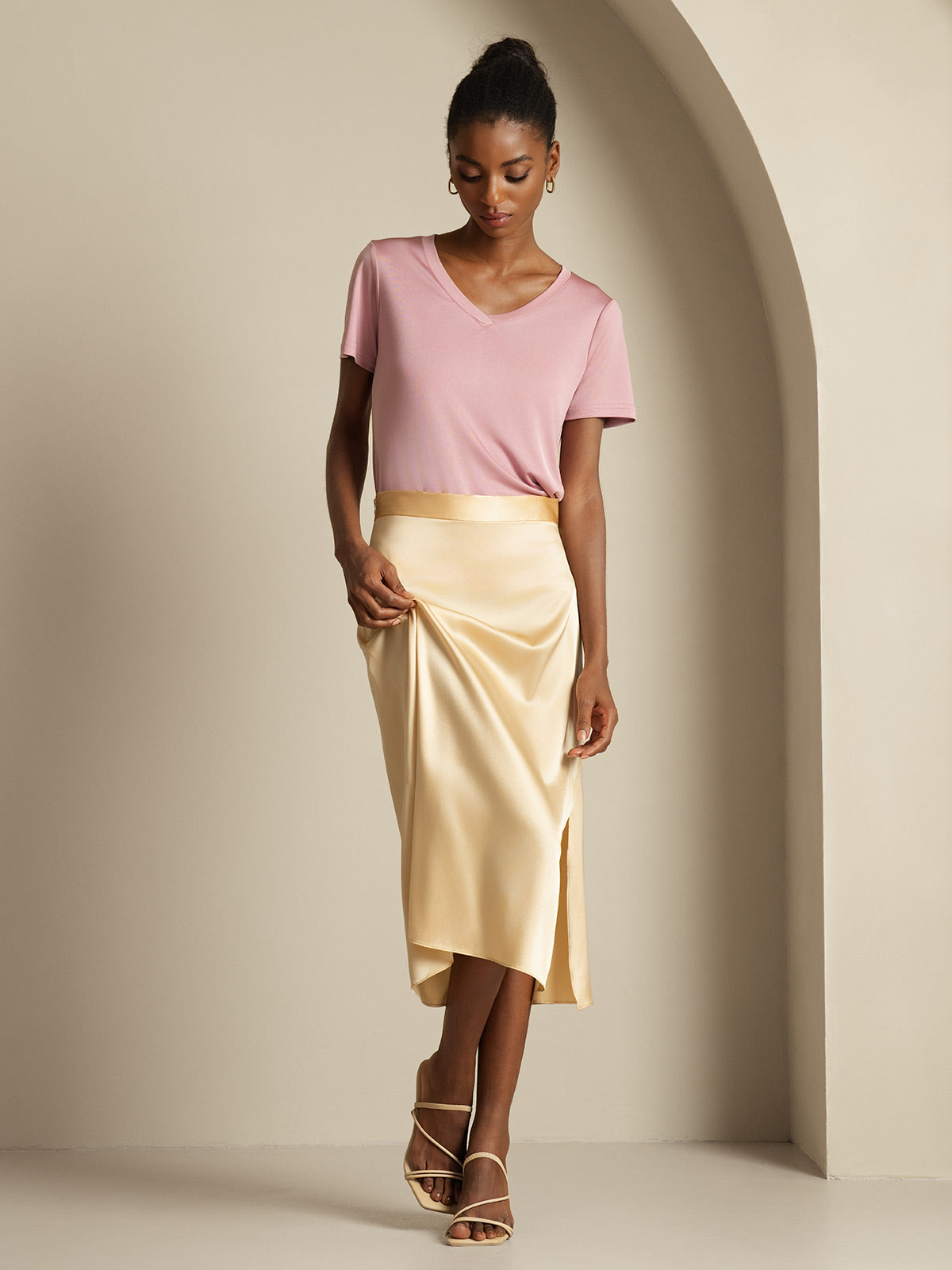 [Champagne] SilkSilky  19Momme Silk Skirt 005