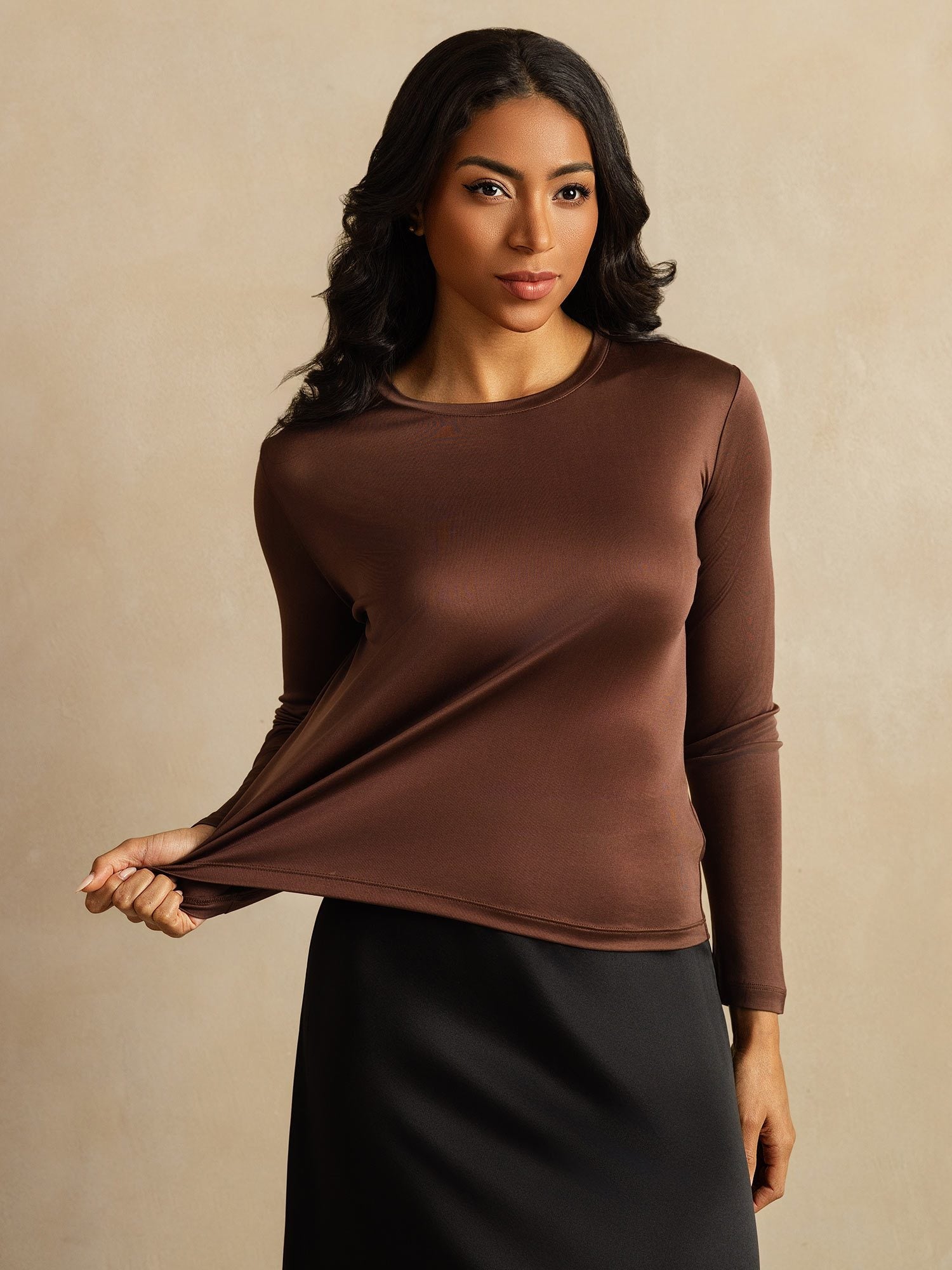 [Coffee] SilkSilky  Pure Silk Womens T-Shirt 007