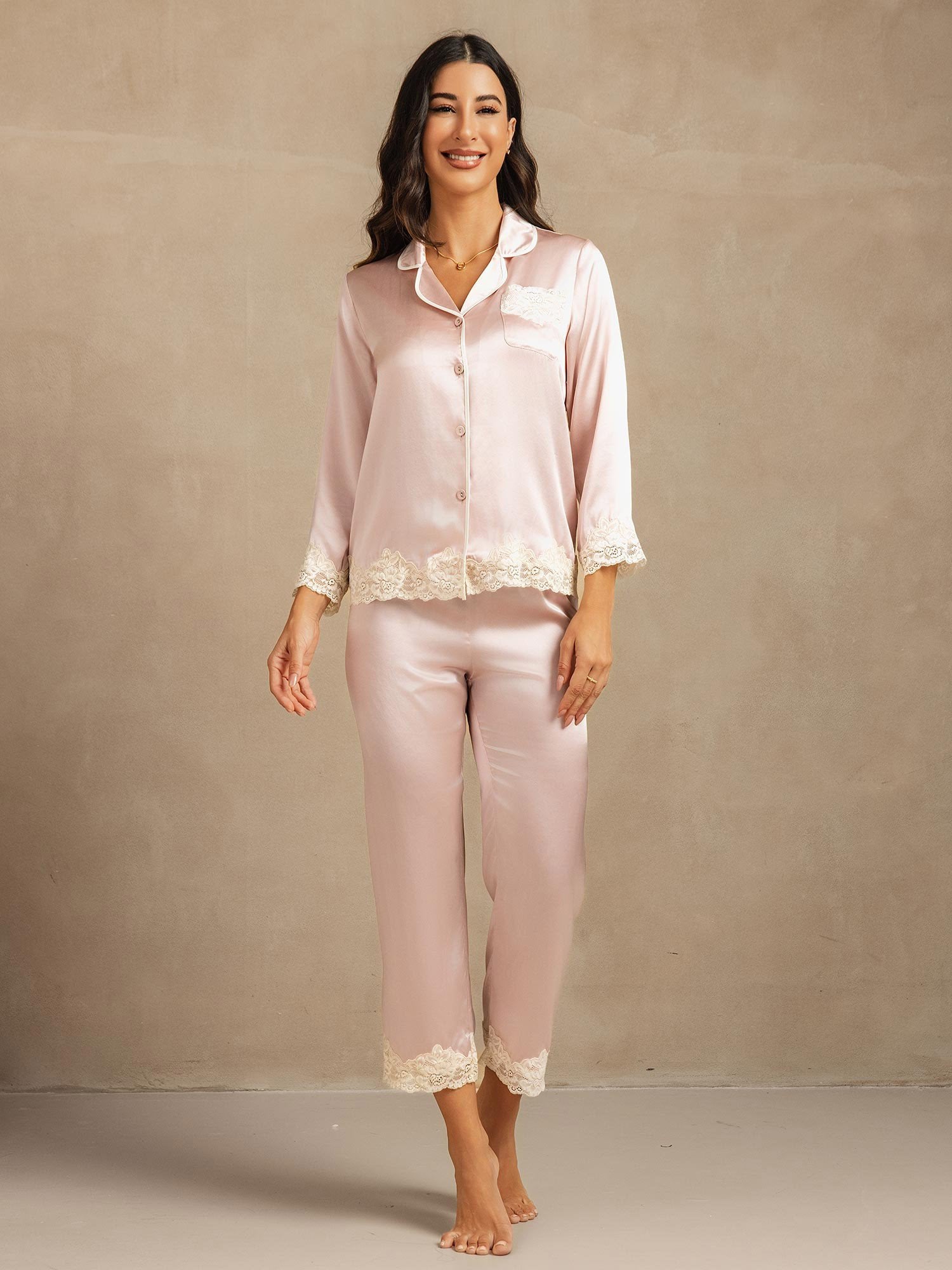 [Pink] SilkSilky Pure Silk Womens Pajamas 003