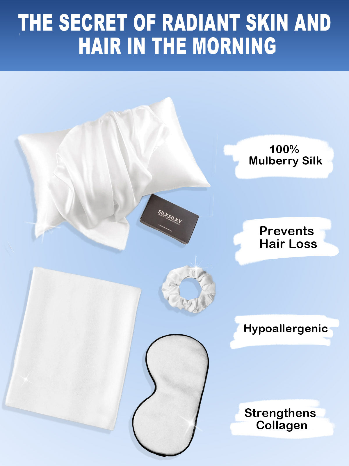 SilkSilky US 19Momme Pure Silk Pillowcase Set White 002