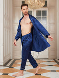 SilkSilky US Pure Silk 3/4 Sleeve Deep V Neck Men's Robe DarkBlue 005