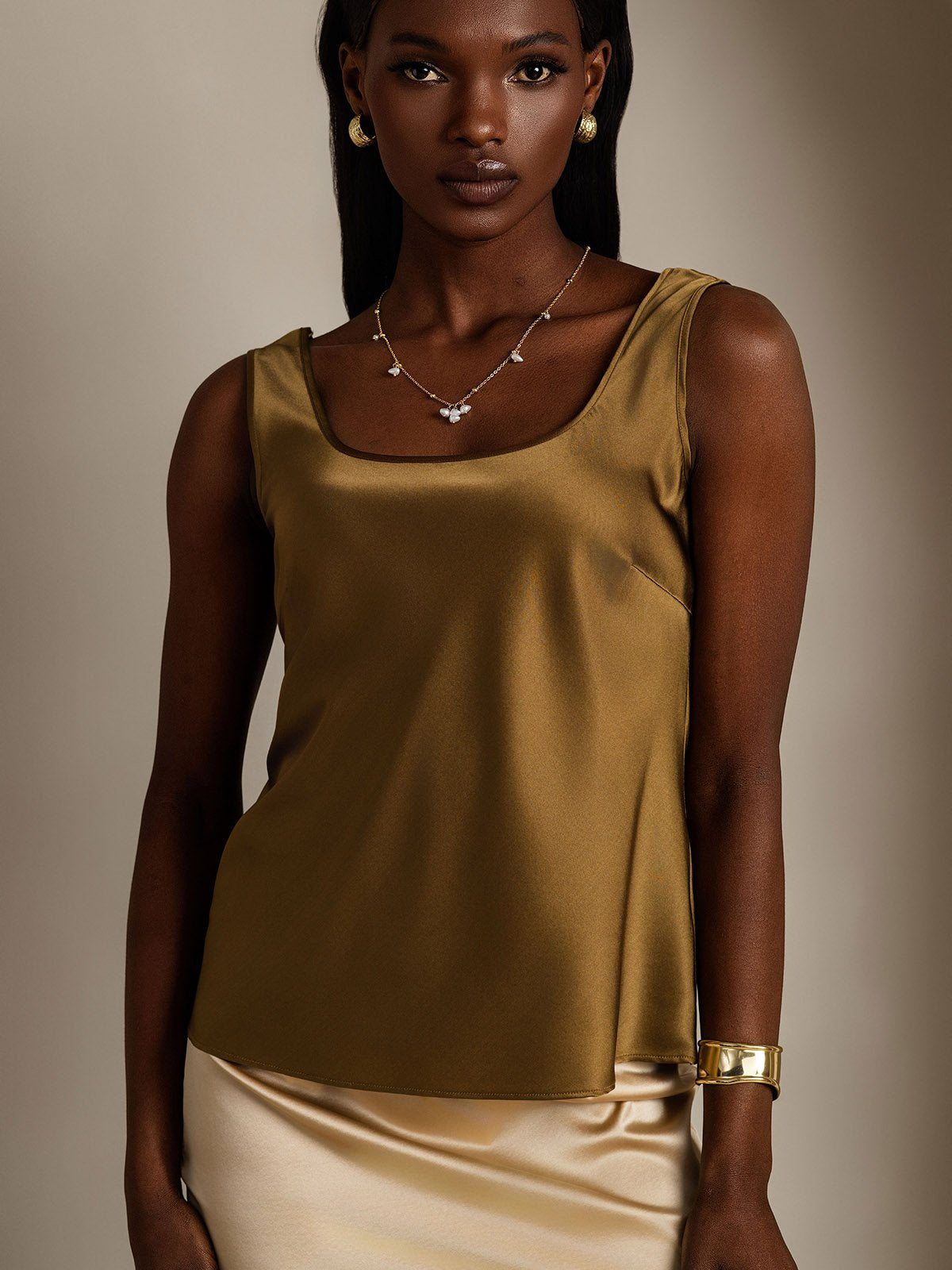 [Brown] SilkSilky  19Momme Silk U Neck Camisole Top 004
