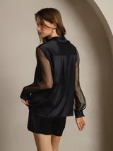 [Black] SilkSilky  Long Sleeve Lapel Collar Women's Shirt 002