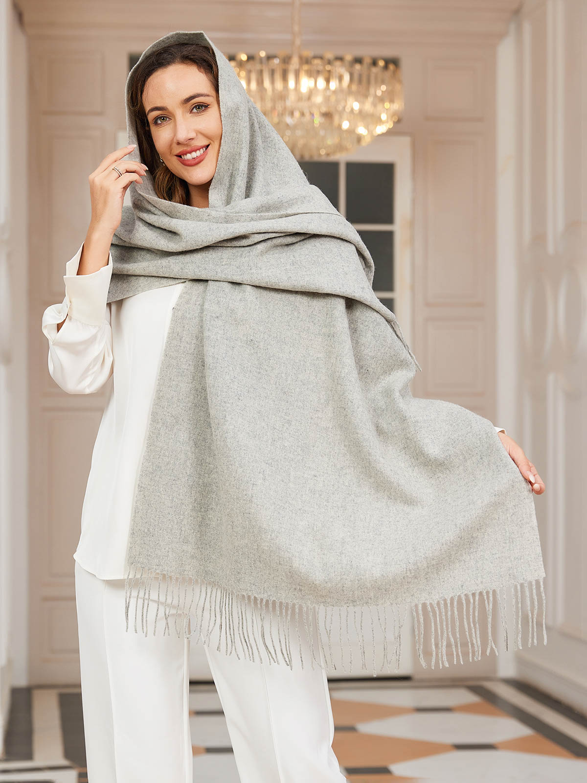 [Light Gray] SilkSilky  Wool Scarf 001