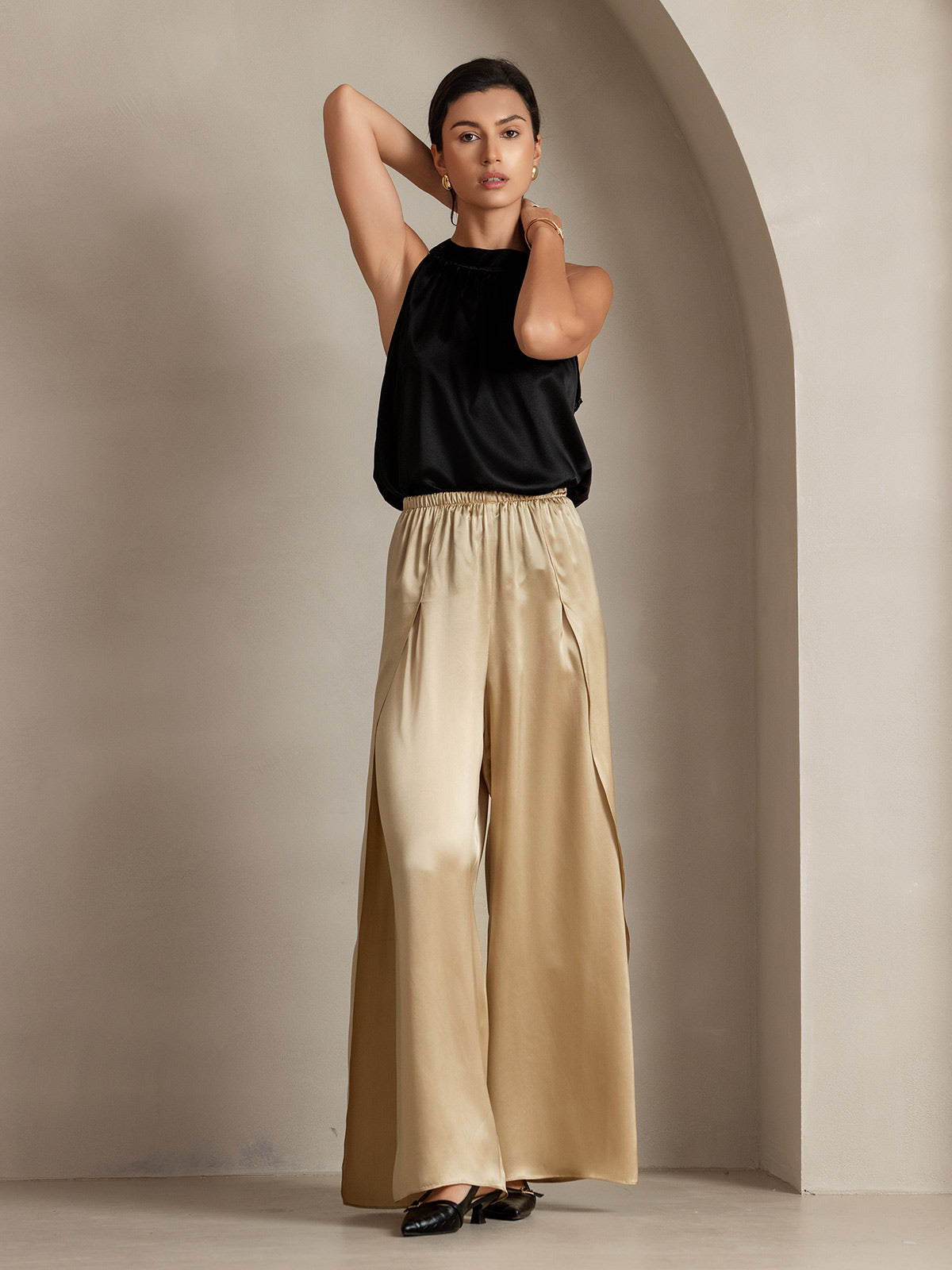 [Champagne] SilkSilky  19Momme Silk Split Women's Pants 011