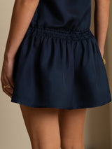 [Dark Blue] SilkSilky  Sleeveless Stand Collar Dress 005