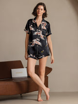[Black] SilkSilky  19Momme Short Sleeve Notch Collar Women's Pajamas 006
