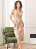 SilkSilky US Pure Silk Sleeveless Boat Neck Dress Champagne 004