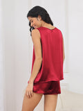 SilkSilky  Pure Silk Sleeveless Round Neck Women's Pajamas Wine 002