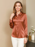 SilkSilky US Silk Blend Long Sleeve Collar Women's Shirt Coffee 001