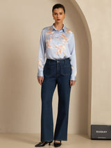 [Light Blue] SilkSilky  19Momme Long Sleeve Lapel Collar Women's Shirt 007