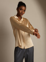 [Champagne] SilkSilky  Long Sleeve Lapel Collar Women's Shirt 005