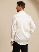 [White] SilkSilky 19Momme Stretch Silk Charmeuse Long Sleeve Lapel Collar Men's Shirt 002