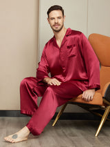 [Wine] SilkSilky  Long Sleeve Notch Collar Men's Pajamas 003