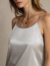 [Silver] SilkSilky  19Momme Stretch Silk Charmeuse Spaghetti Strap Scoop Neck Camisole Top 005