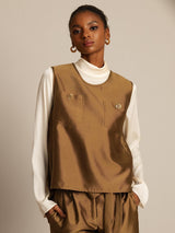 [Bronze] SilkSilky  32Momme Silk-Wool Blend Women's Vest 001