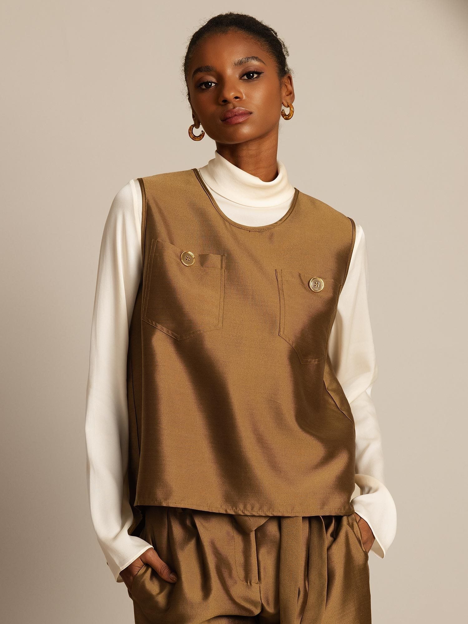 [Bronze] SilkSilky  32Momme Silk Womens Vest 001,