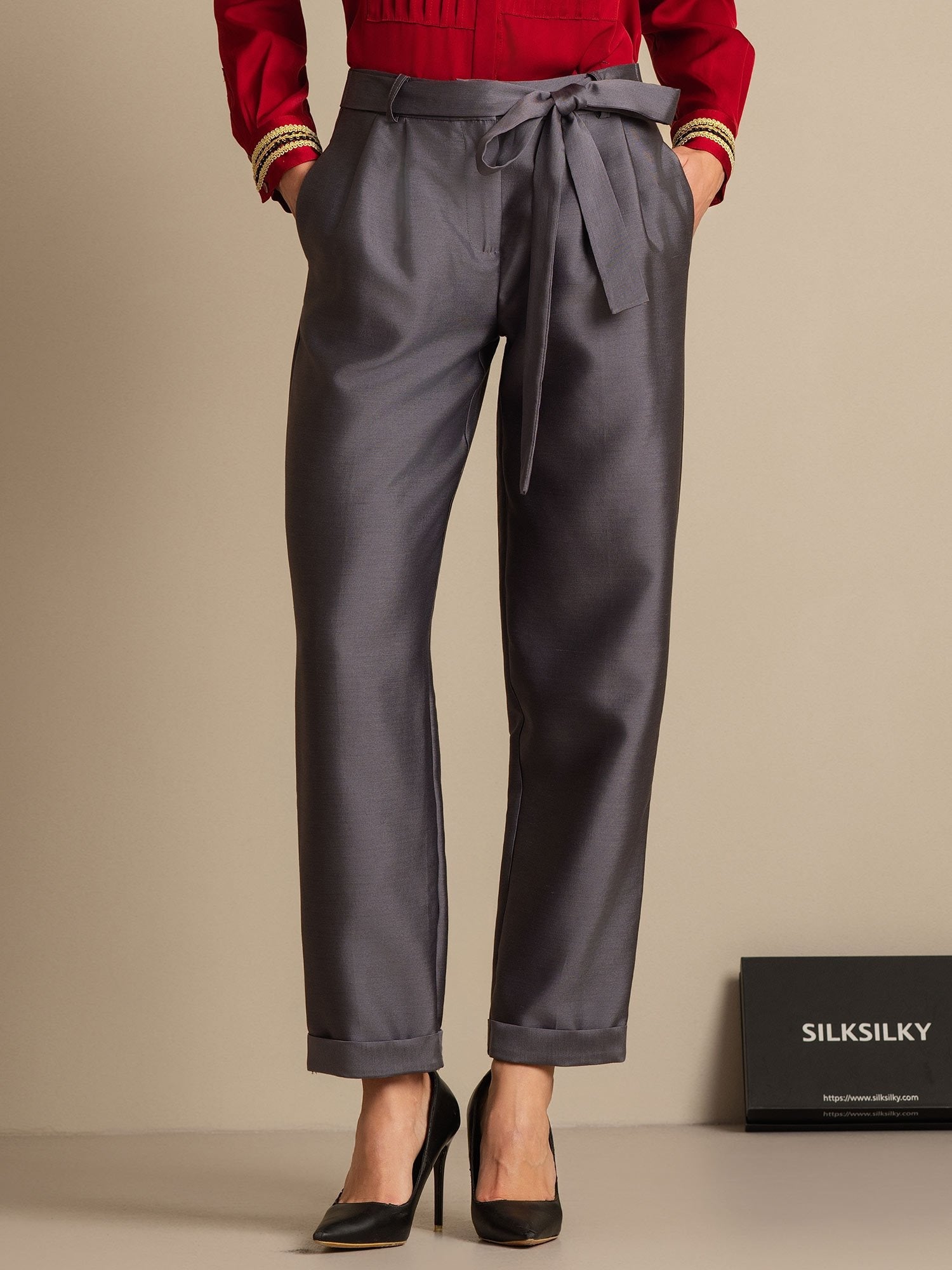 [Gray] SilkSilky  32Momme Silk Womens Pants 001,
