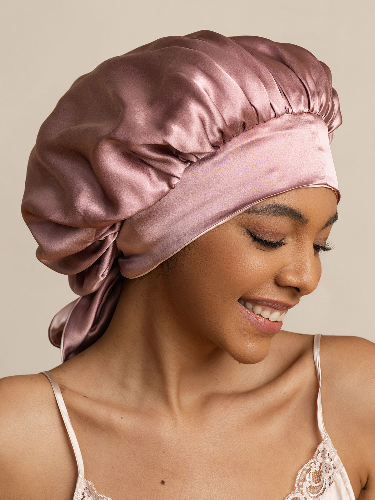 SilkSilky  Pure Silk Sleep Cap PaleMauve 003