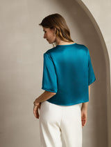 [Teal] SilkSilky  Pure Silk Half Sleeve Scoop Neck Women's T-Shirt 002
