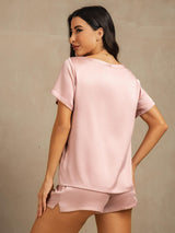 [Peach Skin] SilkSilky  Short Sleeve Round Neck Women's Pajamas 002